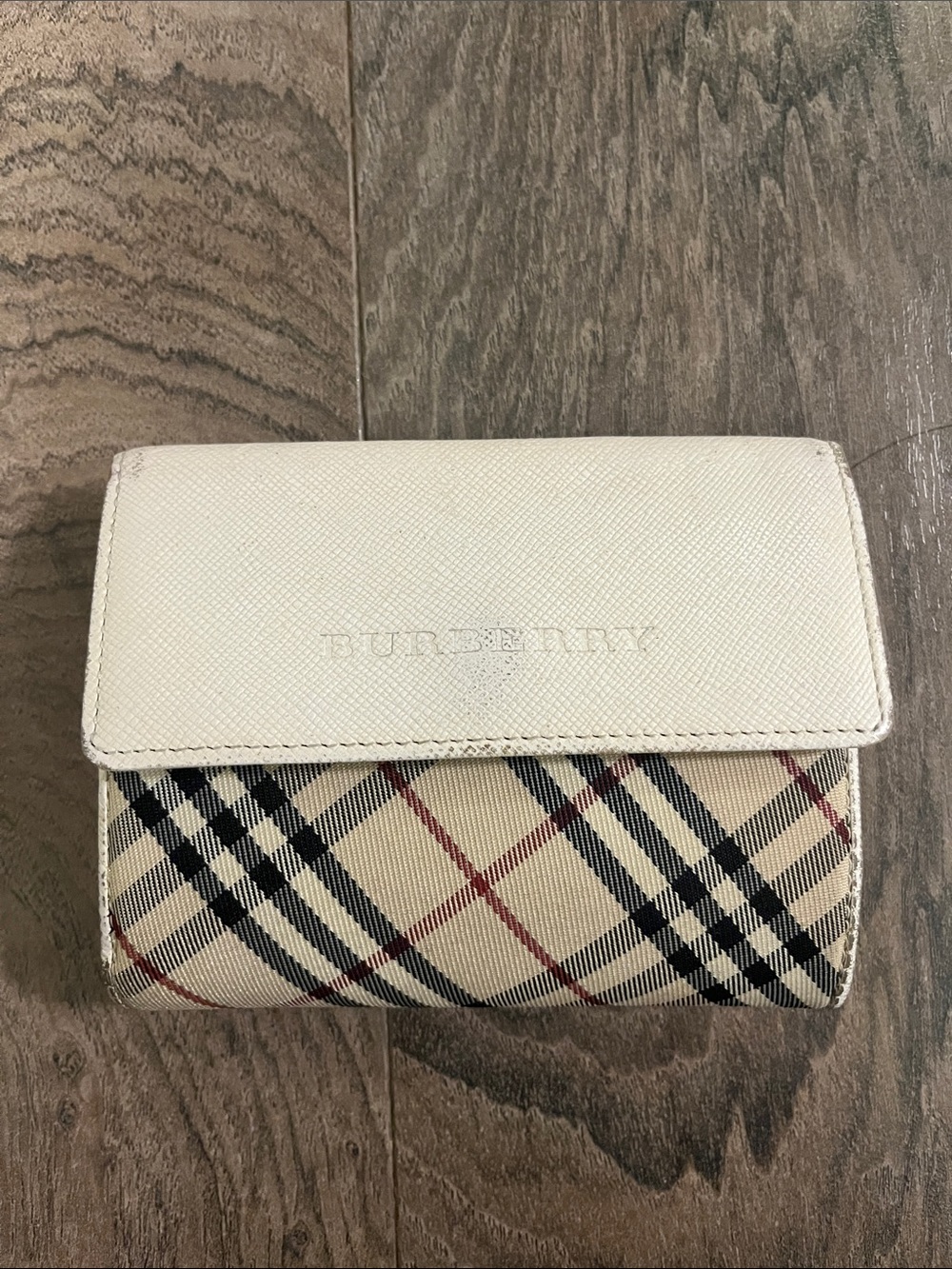 Burberry Cream Flap Check Compact Wallet